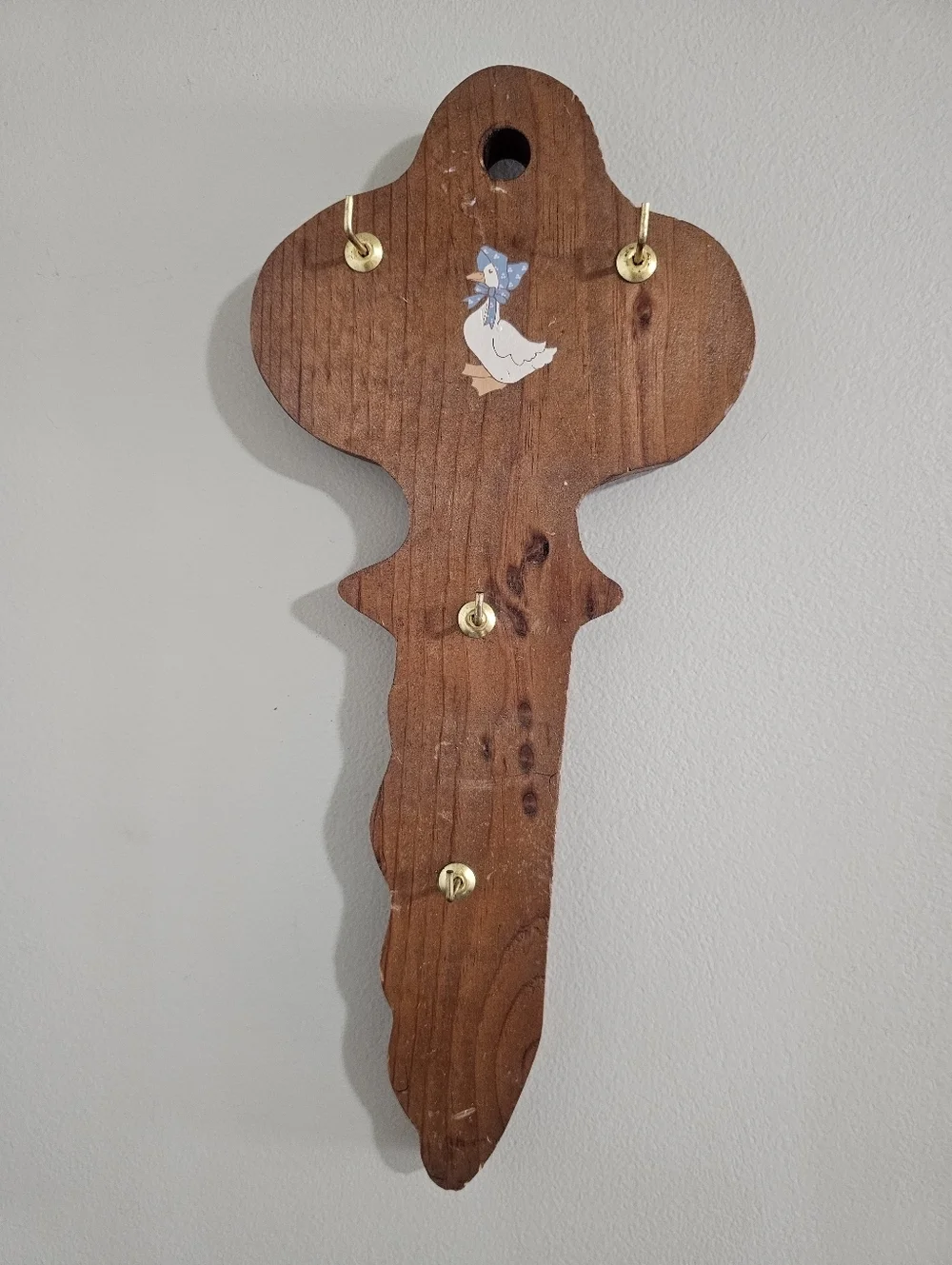 Handmade Wooden Goose Key Holder Rack Vintage 1990s Farmhouse Cottage Wall Hook